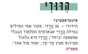 אינטראקטיבי; הידודי – מן הדדי. מקור שתי המילים במילה הדדי שבארמית התלמוד הבבלי שמשמעה 'ביחד'