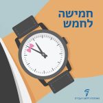 איור זרוע מושטת עם שעון יד הכיתוב: חמישה לחמש