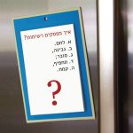 מגנט על מקרר ועליו הכיתוב: איך מפסקים רשימות? א. לחם. ב. גבינה, ג. סוכר; ד. תחפיף, ה. קמח. ?