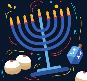 איור חנוכיה, סביבון וסופגניות