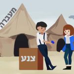 המילים מעברה וצנע ליד שתי דמויות מאויירות